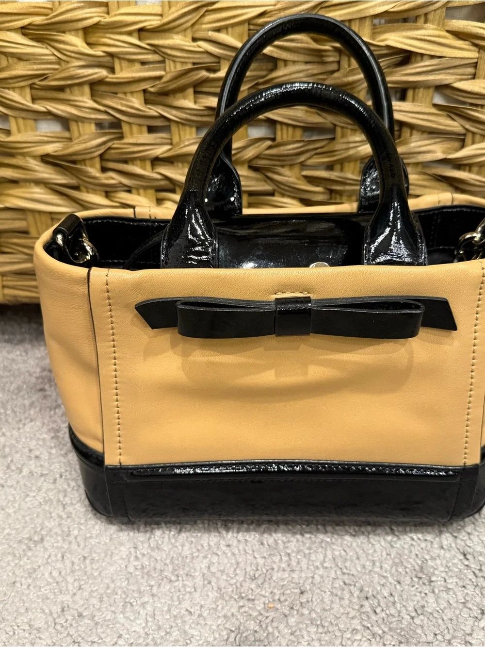 kate spade Two-Tone Mini Satchel in Tan & Black with Bow
